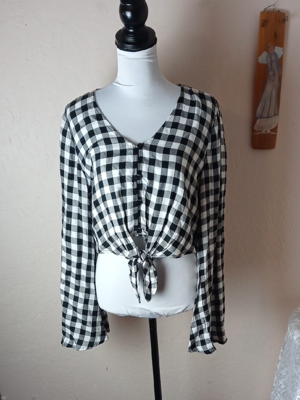 NWT wild fable Black and White Gingham Tie-Front Blouse